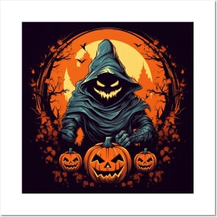 scary witch with pumpkins, halloween design Posters and Art